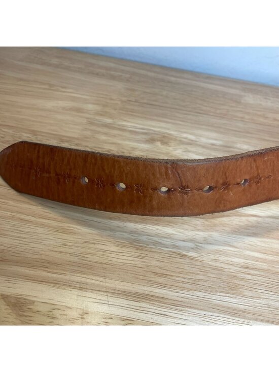 Fossil Whipstitch Tooled Leather Belt Women M Brown Boho Hippie main image 4